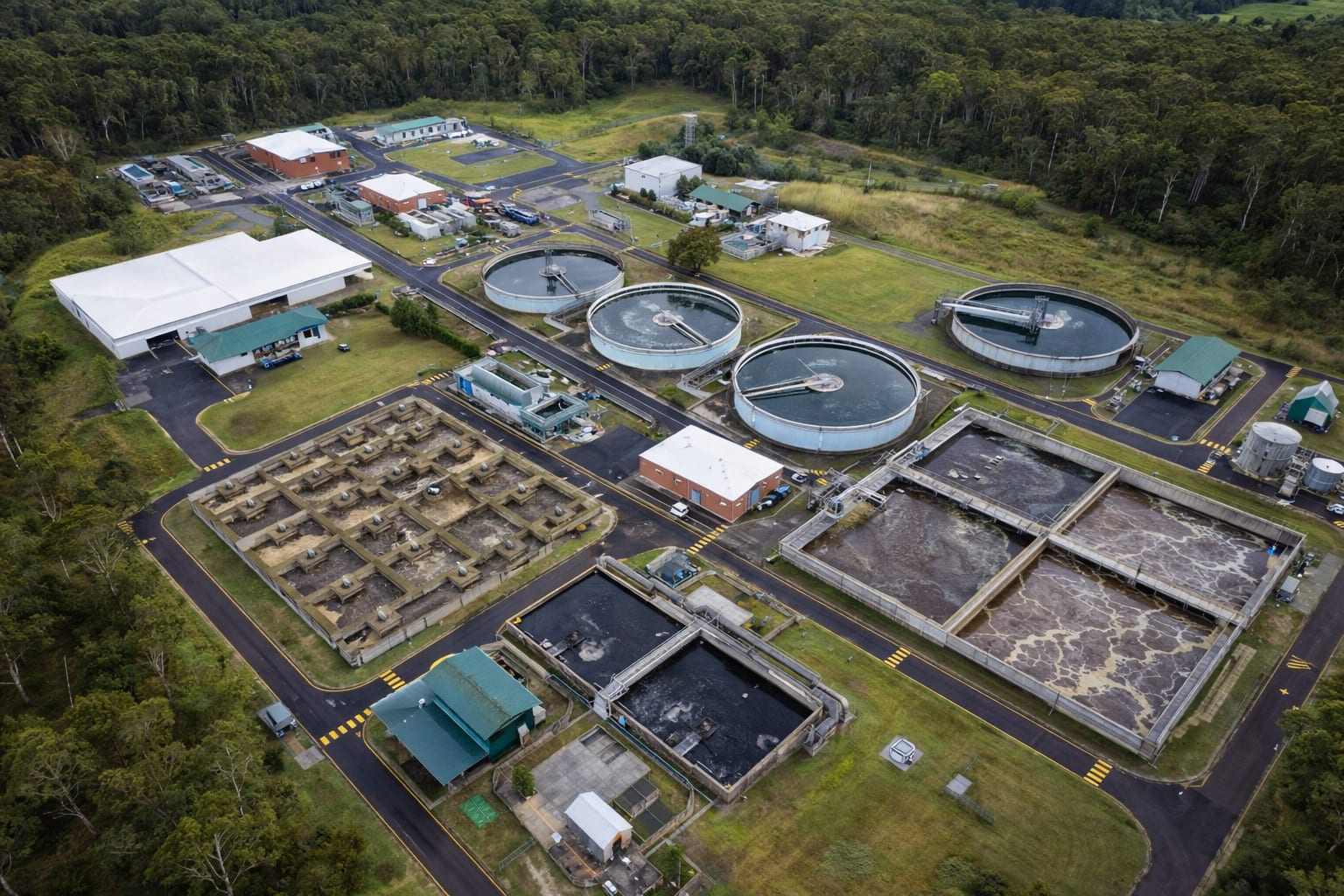 Aerial view of a wastewater treatment plant